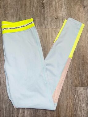 Stella McCartney Kids Light Blue Leggings with Neon Yellow Trim
